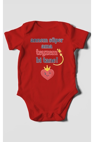 Morivokids Annem Süper Ama Teyzem Bi Tane Kısa Kollu Bebek Body %100 Pamuk Kırmızı
