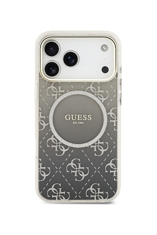 Apple Uyumlu iPhone 17 Pro Kılıf Guess Lisanslı M-safe Şarj Özellikli 4g Desenli Simli Silikon Kapak Gri Gri