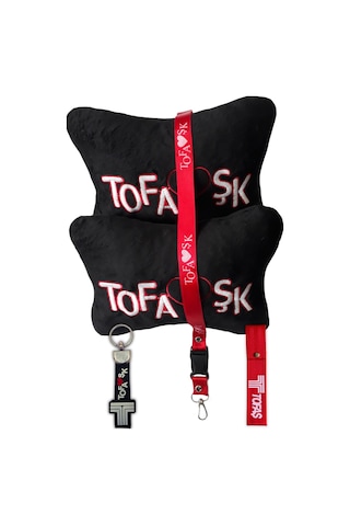 Tofaş Ortopedik Araç Seyahat Nakışlı Siyah Boyun Yastığı & Tofaş Oto Aksesuar Seti