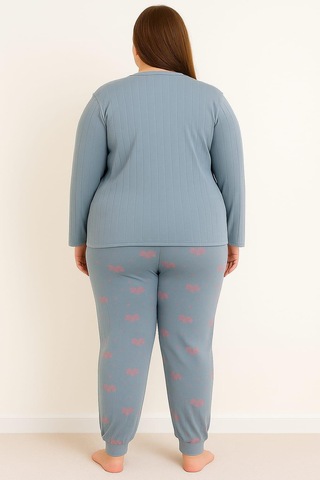 Kadın Büyük Beden 0242 Raporlu Pijama Takımı İndigo İndigo
