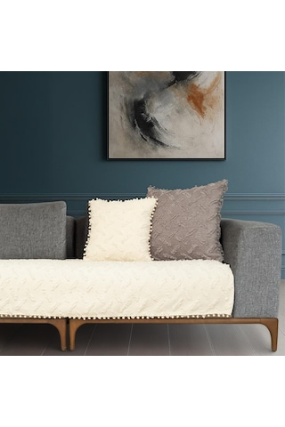 Latuda Home Ponela Bohem Ponponlu Koltuk Örtüsü 90x200 Cm Sadece Oturma Alanı 1 Adet - Ekru Diğer