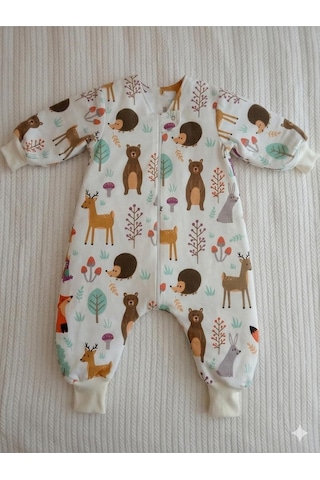 Xmlbayiciniz Kollu Elyaflı 2.5 Tog Uyku Tulumu, %100 Doğal Pamuk, Çift Kat Pazen, Unisex, 6-12 Ay, Çok Renkli