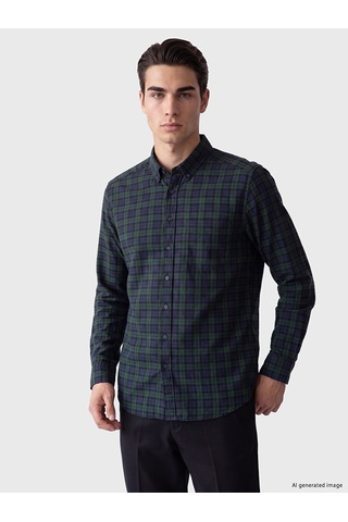 Lcwaıkıkı Classic Yeşil Regular Fit Ekose Gabardin Erkek Gömlek