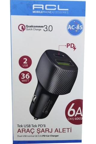 Acl Ac-85 Tek Usb Tek Pd'Li Araç Şarj Aleti 6A Çıkış Gücü
