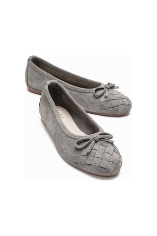 Luvishoes 03 Gri Süet Hakiki Deri Kadın Babet Ayakkabı