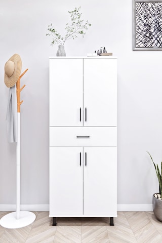 Ases Mobilya Esl0219 Ayakkabılık - Mutfak - Banyo Dolabı 4 Kapaklı 1 Çekmeceli 6 Raflı Beyaz Beyaz