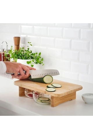 Qerhome Ayaklı Bambu Doğrama Kesim Tahtası & Sunum Standı Büyük Boy 40cmx25cm Bambu