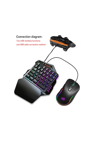 Monyee V500+j300 Kablolu Tek Elle Oyun Klavye Ve Mouse Seti - Rgb Işık Modları, 35 Tuşlu, 6400 Dpı, Çoklu Platform Uyumlu Diğer