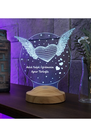 Öğretmenler Günü Hediyesi, Öğretmen Hediyesi Kanatlı Kalp Kişiye Özel Led Lamba