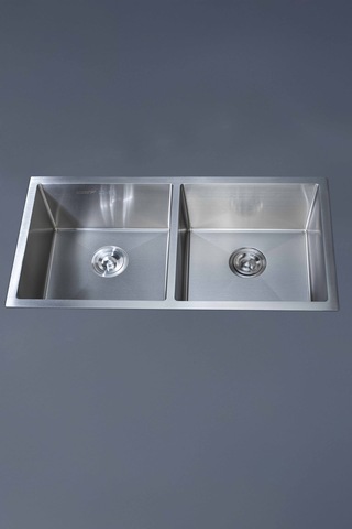 Ebrar Serisi %100 Krom 82x45 İki Göz Paslanmaz Mutfak Eviyesi, Mutfak Lavabosu Sifon Dahil Silver