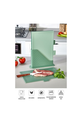 4'lü Tezgah Üstü Dikey Standlı Kesme Tahtası - Çoklu Doğrama Tahtası Ekmek Sebze Et Kesim Panosu Yeşil