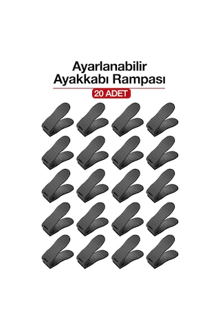 20 Adet Ayarlanabilir Ayakkabı Rampası Dolap İçi Ayakkabı Düzenleyici Organizer Siyah