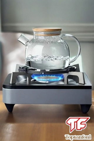 Toptanfoni 1000 Ml Bambu Kapaklı Isıya Dayanıklı Cam Bitki Çayı Demliği Cam Sürahi Şeffaf