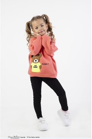 Kız Çocuk Orta Kalınlıkta Baskılı Örme Basic Taytlı Alt Üst Takımı Nar Çiçeği Narçiçeği