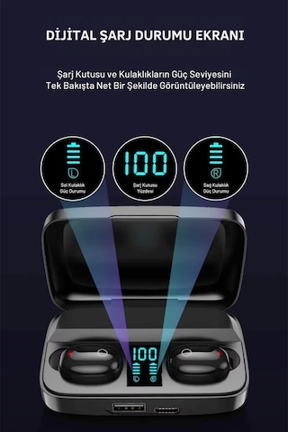 Wearfitpro A10s Kablosuz Bluetooth 5.0 Şarj Göstergesi Ekranlı Kulak İçi Kulaklık