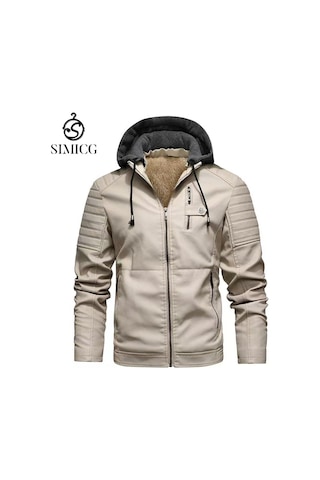 Erkek Polar Kapüşonlu Dik Yaka Ceket Bej
