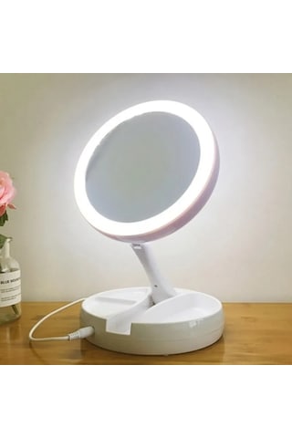 Techtic Katlanabilir Yuvarlak Mike Up Mirror Led Işıklı 10x Makyaj Aynası