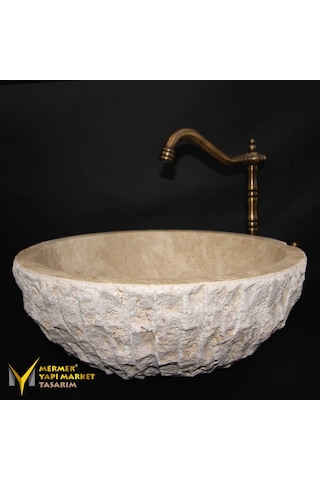 Traverten Doğal Patlatma Çanak Lavabo