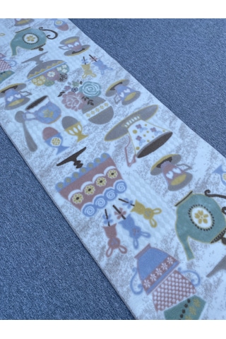 Kahve Fincanlı Kesme Halı 80x250 Pudra Vizon Akrilik Halı