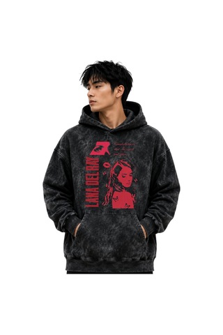 Sevbano Lana Del Rey Şarkıcı Baskılı Unisex Oversize Yıkamalı Premium Hoo Siyah