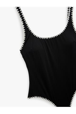 Koton Astarlı U Yaka Kroşe Detaylı Mayo Siyah 5sak20050mm Siyah