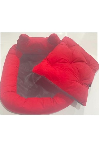 Süslüpati Kullanışlı Yıkanabilir Kumaş Silikon Elyaf Dolgulu Kedi Köpek Yatağı Kırmızı 52x56cm