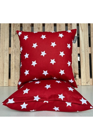 2'li Fermuarlı Dekoratif Kırlent Kılıfı - 40x40 Cm Kırmızı - Beyaz