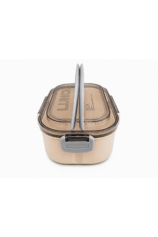 Bölmeli Lunch Box Sızdırmaz Kapaklı, Çatal Kaşık Bıçaklı Pratik Yemek Saklama Kabı Beslenme Kabı Krem