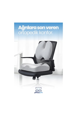 Ortopedik Visco Bel Destek & Oturma Minderi - Ofis, Araç, Ev Çalışma Sandalyesi İçin Gri