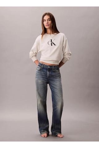 Calvin Klein Jeans Monologo Uzun Kollu Rahat Kesim Penye Bisiklet Yaka Kadın Gri Sweatshirt Lv047b23 Gri