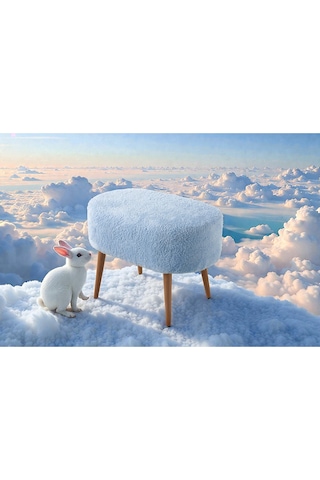 Teddy Ahşap Ayaklı Oval Puf Makyaj Masası Pufu - Ayak Uzatma Pufu - Orta Sehpa Pufu Bebek Mavisi