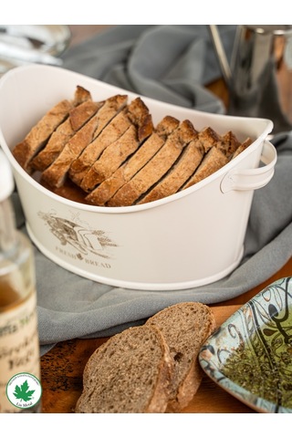 Metal Kayık Ekmeklik, Gondol Ekmeklik, Ekmek Sepeti, Sunumluk Fresh Bread Baskılı - Krem Beyaz