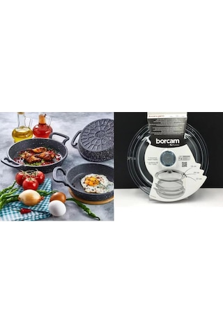 Eda 3 Lü Granit Döküm Sahan Tava Seti Takımı 18-20-22 Cm+kademeli Borcam Kapak