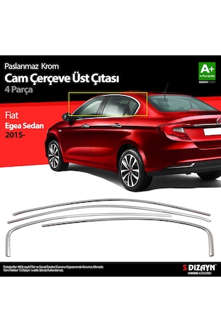 S-Dizayn Fiat Egea 2015 Üzeri SD Krom Cam Üst Çıtası 4 Parça