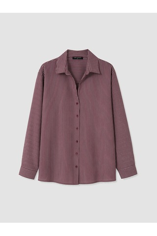 Lcw Comfort Kahverengi Çizgili Kadın Gömlek