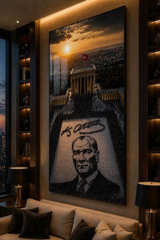 Vatan Sevgisini, Cumhuriyet Ruhunu Ve Atatürk E Duyulan Saygıyı Dekorasyonunuza Taşıyan Eşsiz Bir Sanat Eseri Salon Ve Ofisleriniz De Şık Duracak Kırılmaz Lüks Temperli Cam Tablo