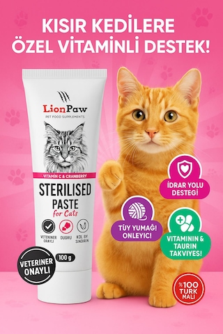 Lion Paw Sterilised Kısır Kediler Tüy Yumağı Önleyici Malt Macun 100 G