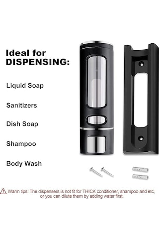 Mainshop 1 Adet Siyah 400 Ml Sabunluk Duvara Monte Şeffaf Sıvı Plastik Ve Mutfak Banyo Şişesi M-52 Siyah
