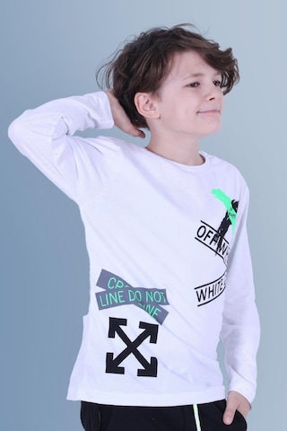 Panios Kids X Baskılı Uzun Kollu Erkek Çocuk Beyaz Sweatshirt Beyaz