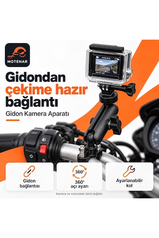 Motenar Gidon Bağlantılı Aksiyon Kamera Aparatı 360 Siyah
