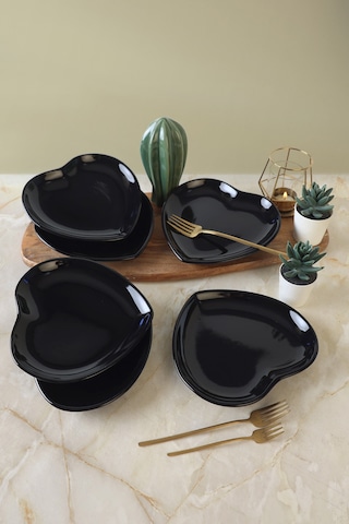 Keramika Siyah Kalp Pasta Tabağı 20 Cm 6 Adet 650 Siyah