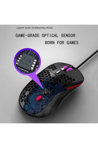 Kablolu Usb Oyun Faresi 4800 Dpı 6 Düğmeli Ayarlanabilir Petek Delikli Mekanik Fare Işıklı Siyah Diğer