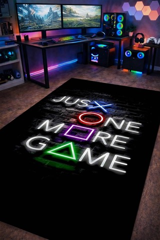 Just One More Game Neon Yazı Yıkanabilir Kaymaz Taban Halı Gnc6