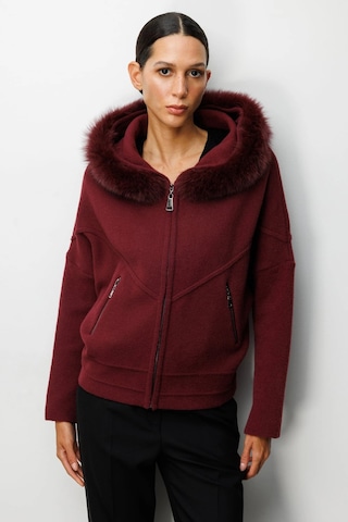 On Fashion Kadın Yakası Kürklü Fermuarlı Bordo Hırka 63908 Bordo