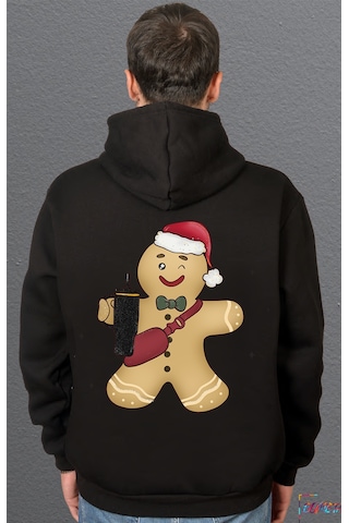 Bumeta Kurabiye Gingerbread Noel Yılbaşı Sweatshirt Unisex Kapüşonlu Hoodie Siyah