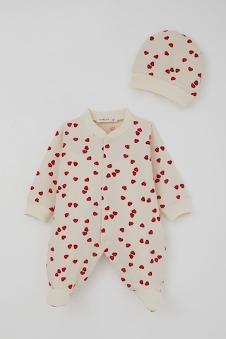 Breeze Kız Bebek Patikli Tulum Sevgi Temalı Kalp Desenli 0-6 Ay, Krem Krem