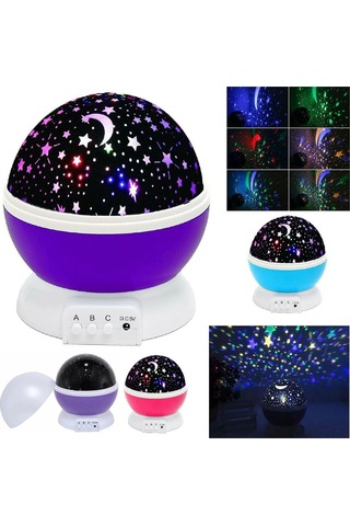 Youmex Kırmızı/pembe/mavi Seçenekli Çocuklar İçin Döner Yıldız Ay Projeksiyon Gecelik Lambası Mor