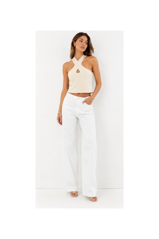 Onno Style Women Kolsuz Askılı Çapraz Yaka Triko Kadın Bluz Krem