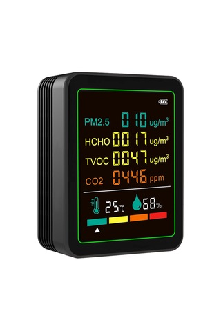 Reedark Zn-mt07wt Hava Kalitesi Monitörü: Pm2.5, Co2, Tvoc, Hcho, Sıcaklık, Nem Sensörü - 1200mah Batarya, Siyah Standart