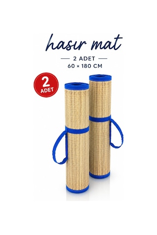 2 Adet Hasır Mat, Plaj - Kamp Matı, 60x180 Cm Krem